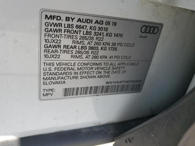 WA1VAAF74KD043341 - 2019 AUDI Q7 PRESTIGE Weiß Foto 13