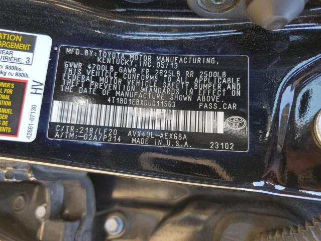 4T1BD1EBXDU011563 - 2013 TOYOTA AVALON HYBRID BLACK photo 12