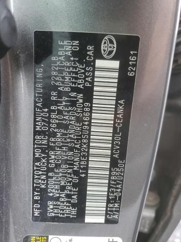 4T1BE32K85U946689 - 2005 TOYOTA CAMRY LE 灰色 照片 12