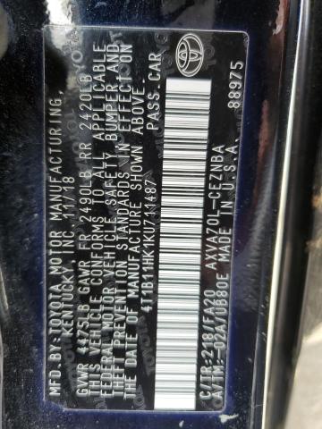 4T1B11HK1KU711487 - 2019 TOYOTA CAMRY L 黑色 照片 13