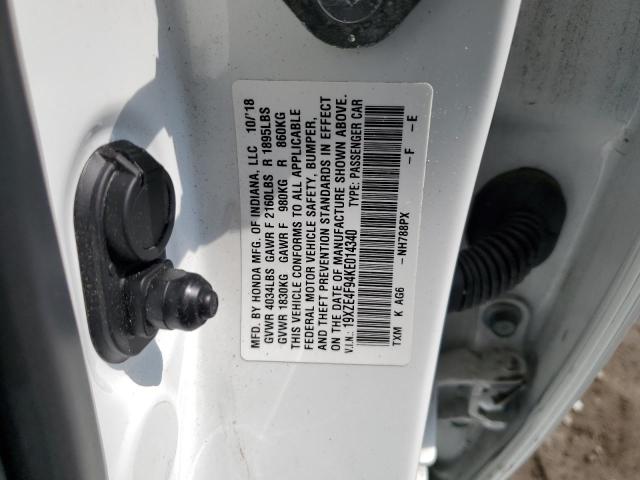 19XZE4F94KE014340 - 2019 HONDA INSIGHT TOURING WHITE photo 12