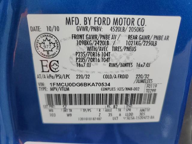 1FMCU0DG6BKA70534 - 2011 FORD ESCAPE XLT BLUE photo 12