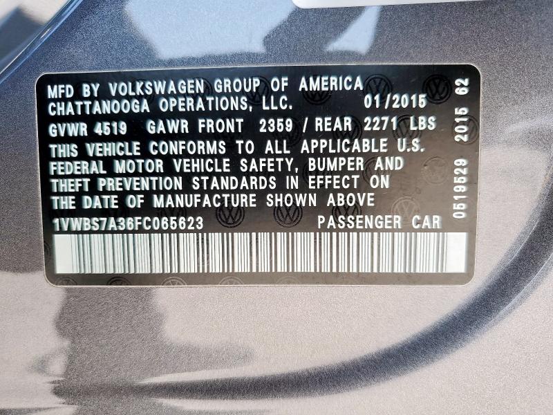 1VWBS7A36FC065623 - 2015 VOLKSWAGEN PASSAT SE GRAY photo 13