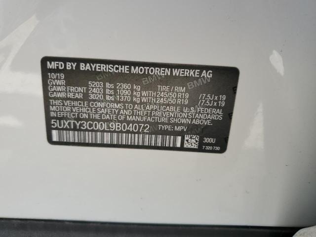 5UXTY3C00L9B04072 - 2020 BMW X3 SDRIVE30I WHITE photo 13