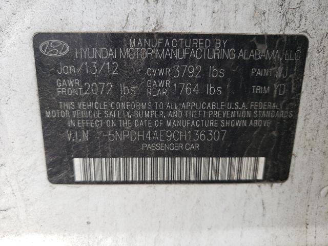 5NPDH4AE9CH136307 - 2012 HYUNDAI ELANTRA GLS WHITE photo 12