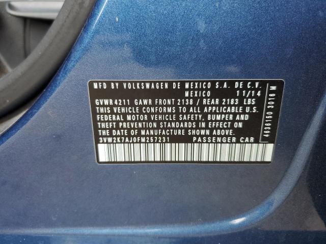 3VW2K7AJ0FM257231 - 2015 VOLKSWAGEN JETTA BASE 蓝色 照片 12