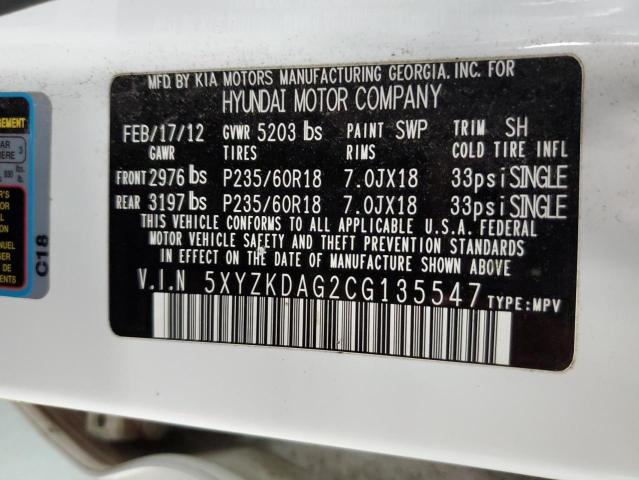 5XYZKDAG2CG135547 - 2012 HYUNDAI SANTA FE LIMITED WHITE photo 13