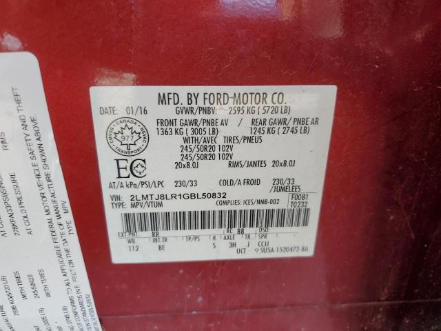 2LMTJ8LR1GBL50832 - 2016 LINCOLN MKX RESERVE 红色 照片 14