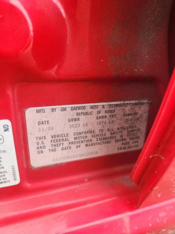 KL1TD56EX9B620638 - 2009 CHEVROLET AVEO LS 红色 照片 12