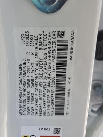 2HGFE2F51PH532908 - 2023 HONDA CIVIC SPORT 白色 照片 12