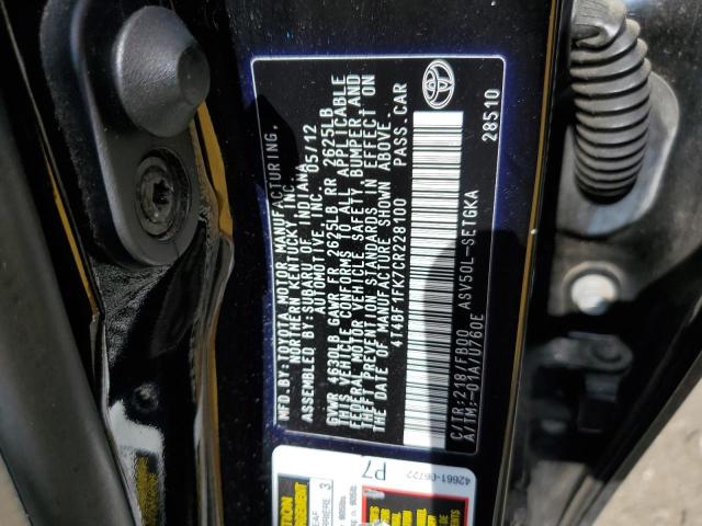 4T4BF1FK7CR228100 - 2012 TOYOTA CAMRY BASE 黑色 照片 12
