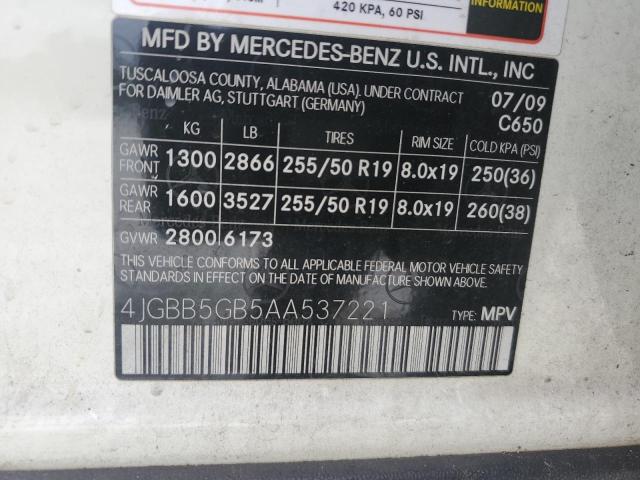 4JGBB5GB5AA537221 - 2010 MERCEDES-BENZ ML 350 WHITE photo 13