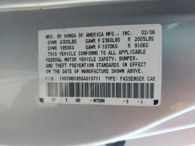 1HGCM81656A010711 - 2006 HONDA ACCORD EX SILVER photo 12