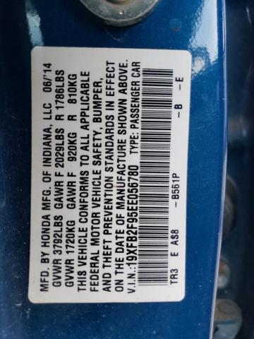 19XFB2F95EE056780 - 2014 HONDA CIVIC EXL ლურჯი ფოტო 12