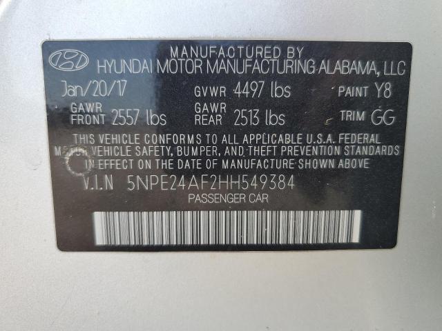 5NPE24AF2HH549384 - 2017 HYUNDAI SONATA SE 银色 照片 12