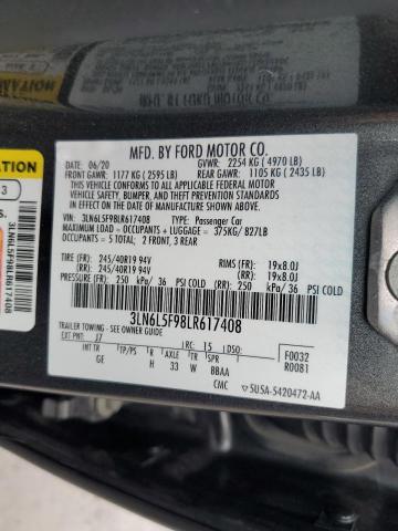 3LN6L5F98LR617408 - 2020 LINCOLN MKZ RESERVE შავი ფოტო 12