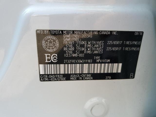2T3ZFREV3GW311183 - 2016 TOYOTA RAV4 LE Ağ foto 14