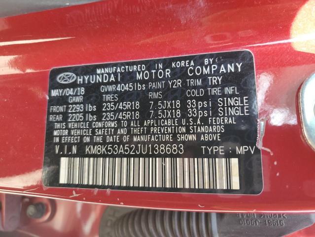 KM8K53A52JU138683 - 2018 HYUNDAI KONA ULTIMATE RED photo 12