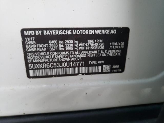 5UXKR6C53J0U14771 - 2018 BMW IX XDRIVE50I WHITE photo 10