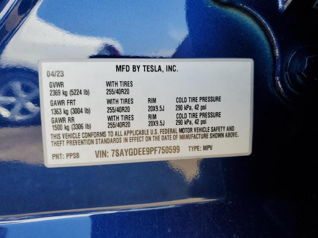 7SAYGDEE9PF750599 - 2023 TESLA MODEL Y ლურჯი ფოტო 13
