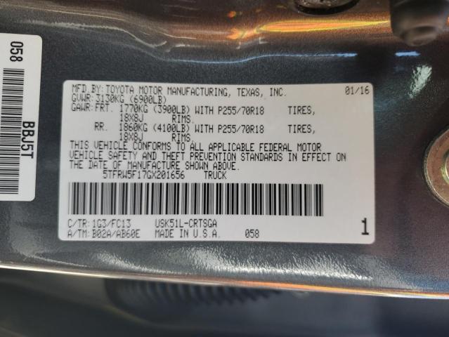 5TFRW5F17GX201656 - 2016 TOYOTA TUNDRA DOUBLE CAB SR/SR5 GRAY photo 12