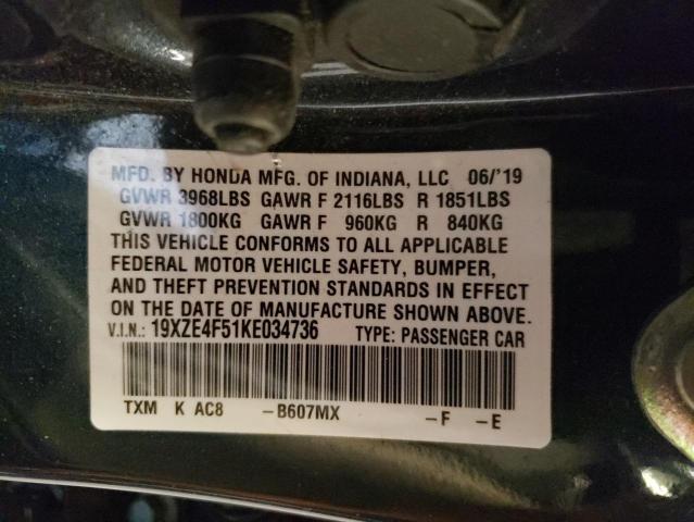 19XZE4F51KE034736 - 2019 HONDA INSIGHT EX BLUE photo 12