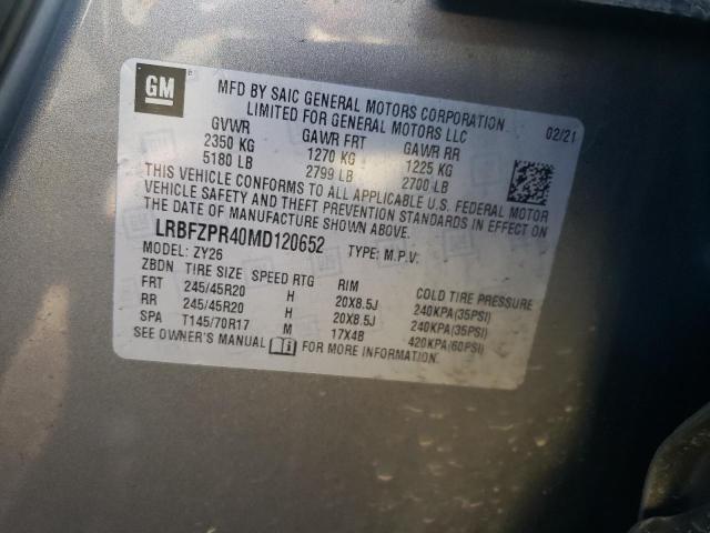 LRBFZPR40MD120652 - 2021 BUICK ENVISION ESSENCE GRAY photo 10