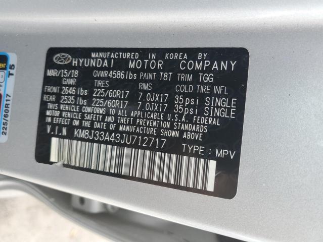 KM8J33A43JU712717 - 2018 HYUNDAI TUCSON SEL SILVER photo 12