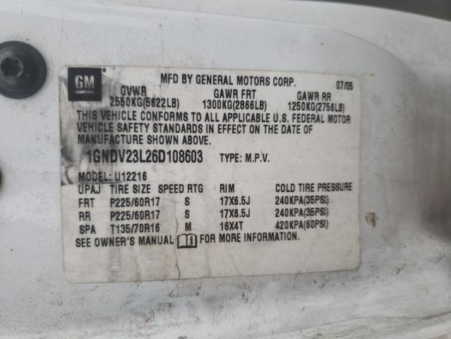 1GNDV23L26D108603 - 2006 CHEVROLET UPLANDER LS 白色 照片 12