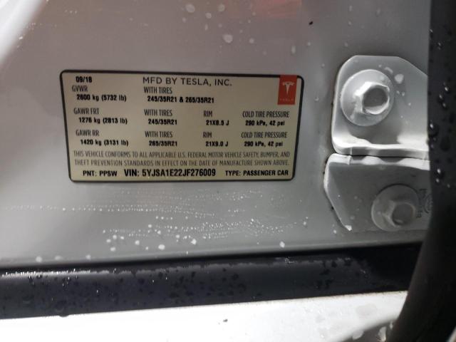5YJSA1E22JF276009 - 2018 TESLA MODEL S Սպիտակ լուսանկար 12