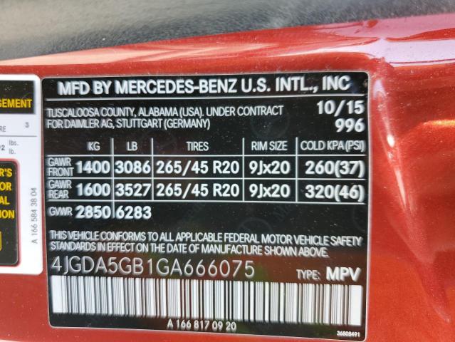 4JGDA5GB1GA666075 - 2016 MERCEDES-BENZ GLE 400 4MATIC RED photo 14