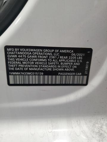 1VWMA7A33MC015139 - 2021 VOLKSWAGEN PASSAT R-LINE თეთრი ფოტო 13