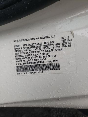 5FNRL6H99KB021860 - 2019 HONDA ODYSSEY ELITE Weiß Foto 13