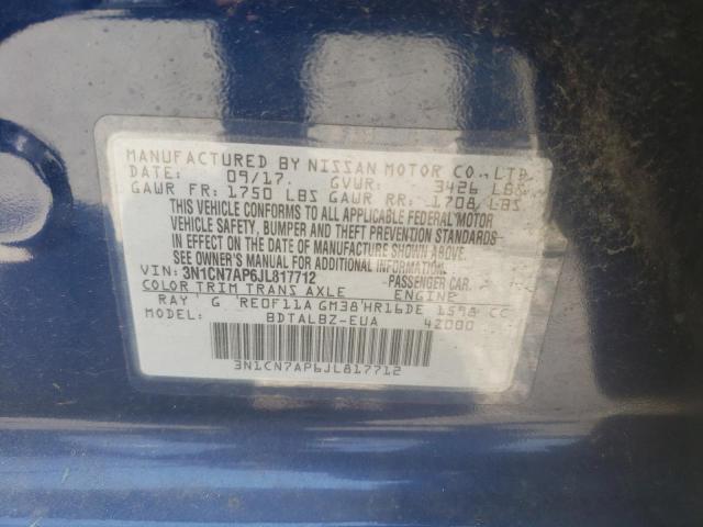 3N1CN7AP6JL817712 - 2018 NISSAN VERSA S BLUE photo 13