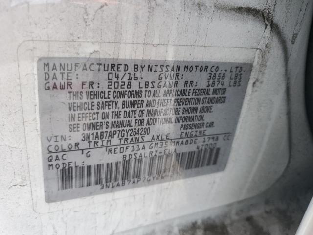 3N1AB7AP7GY264290 - 2016 NISSAN SENTRA S WHITE photo 12