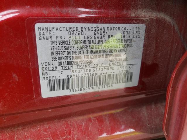 3N1AB8CV9LY231948 - 2020 NISSAN SENTRA SV RED photo 12