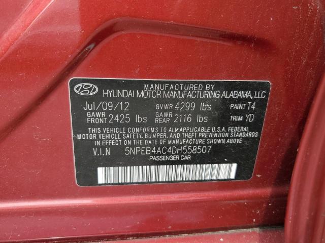 5NPEB4AC4DH558507 - 2013 HYUNDAI SONATA GLS RED photo 13