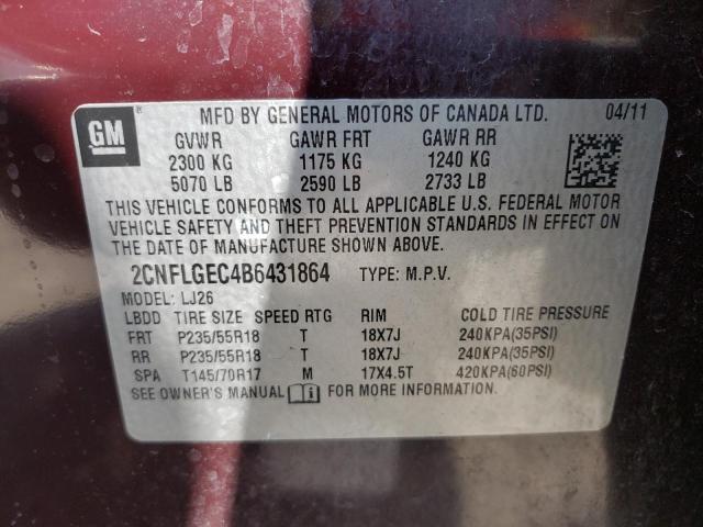 2CNFLGEC4B6431864 - 2011 CHEVROLET EQUINOX LTZ BURGUNDY photo 13