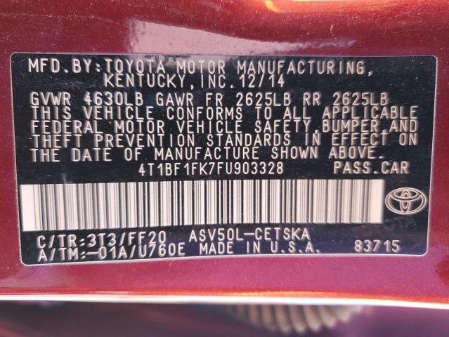 4T1BF1FK7FU903328 - 2015 TOYOTA CAMRY LE RED photo 13