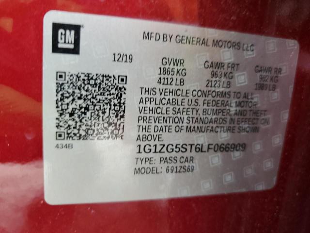 1G1ZG5ST6LF066909 - 2020 CHEVROLET MALIBU RS RED photo 12