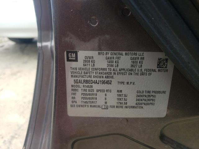 5GALRBED4AJ196452 - 2010 BUICK ENCLAVE CXL BROWN photo 13