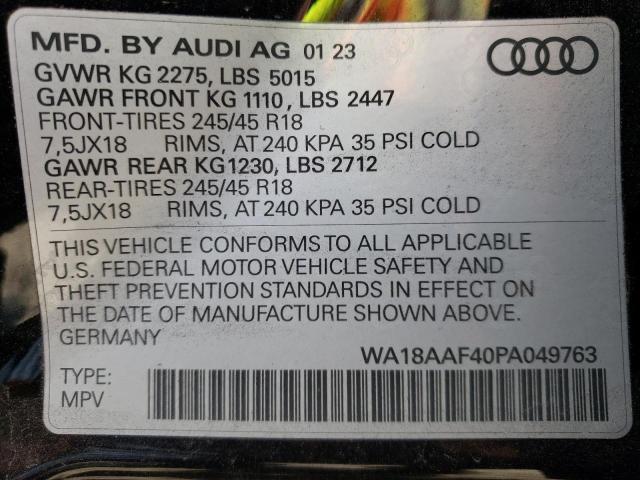 WA18AAF40PA049763 - 2023 AUDI A4 ALLROAD PREMIUM PLUS BLACK photo 12