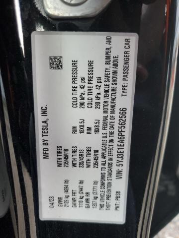 5YJ3E1EA6PF562566 - 2023 TESLA MODEL 3 黑色 照片 12