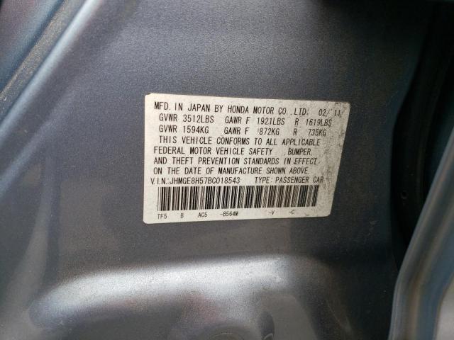 JHMGE8H57BC018543 - 2011 HONDA FIT SPORT BLUE photo 12