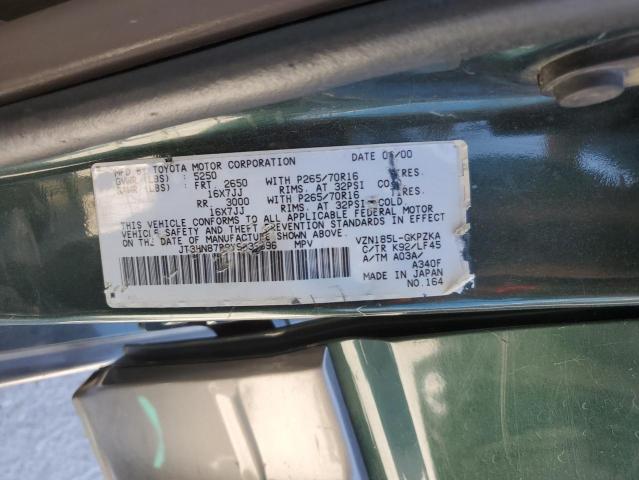 JT3HN87R9Y9039396 - 2000 TOYOTA 4 RUNNER LIMITED GREEN photo 12