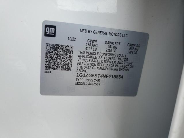 1G1ZG5ST4NF215854 - 2022 CHEVROLET MALIBU RS 白色 照片 12