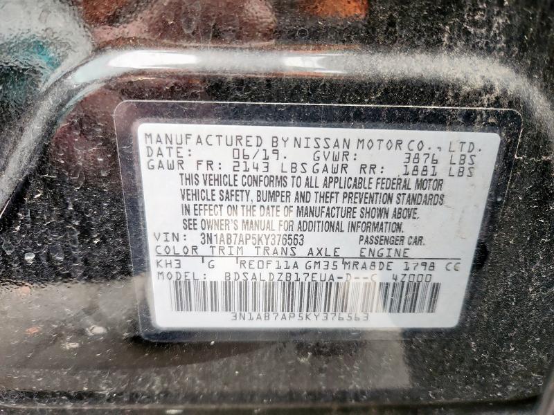 3N1AB7AP5KY376563 - 2019 NISSAN SENTRA S BLACK photo 13