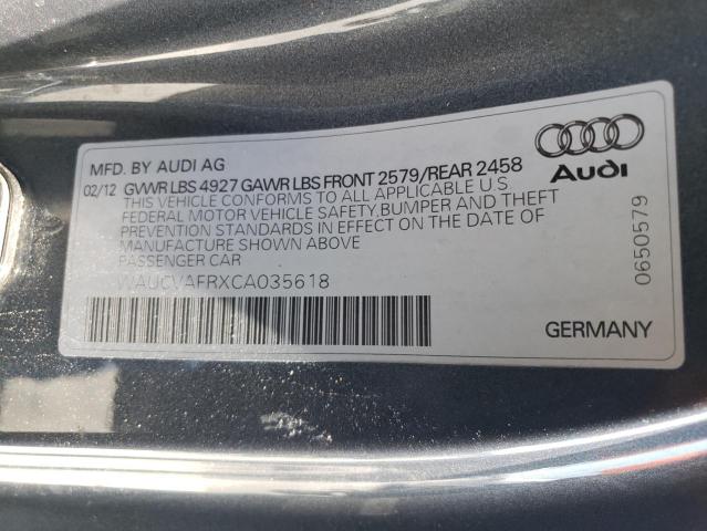 WAUCVAFRXCA035618 - 2012 AUDI S5 PREMIUM PLUS 灰色 照片 12