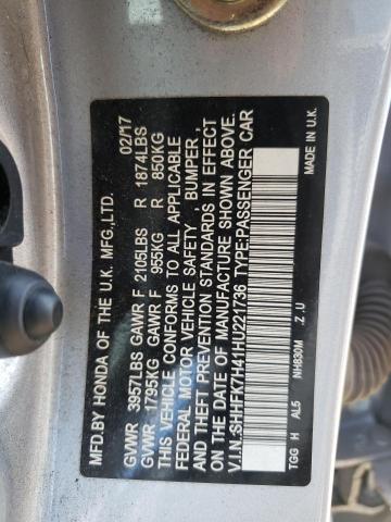 SHHFK7H41HU221736 - 2017 HONDA CIVIC SPORT Gümüş foto 12