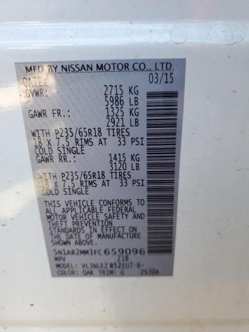 5N1AR2MM3FC659096 - 2015 NISSAN PATHFINDER S WHITE photo 10